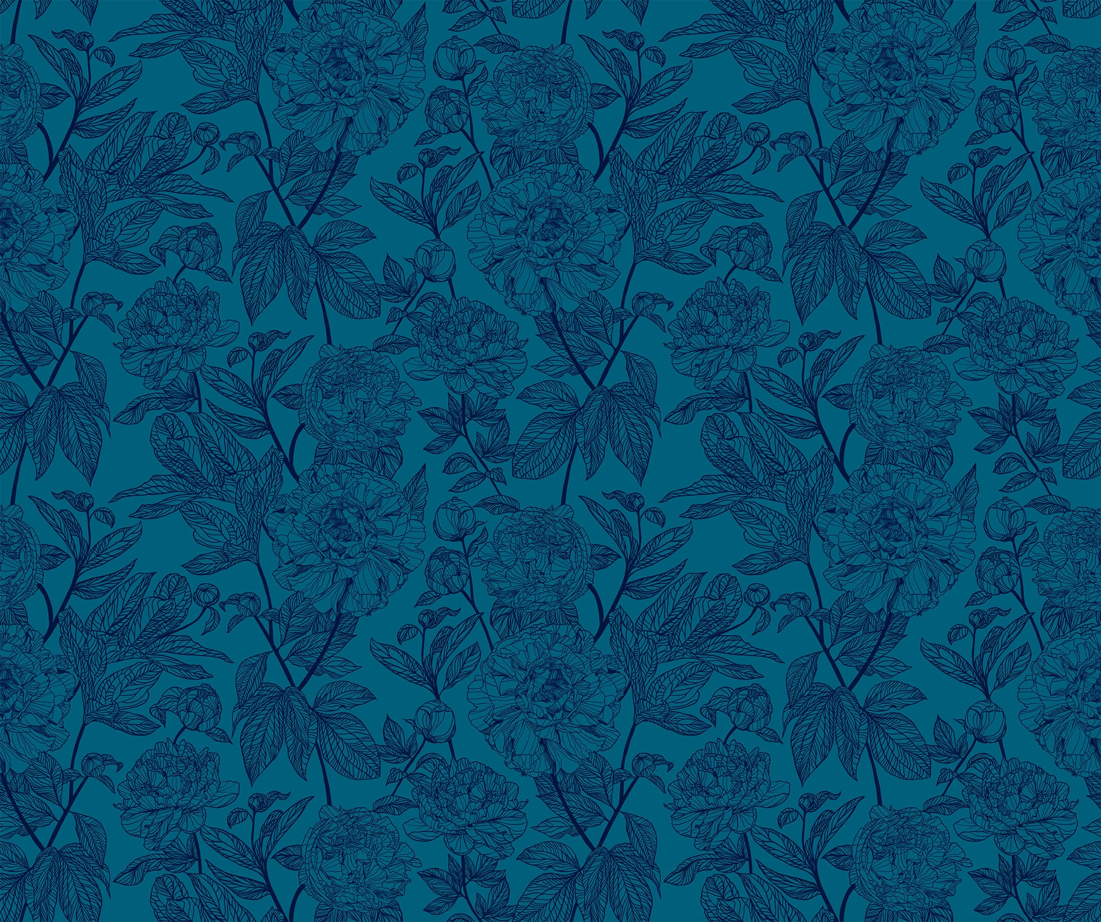 Indelible - Peony - Ocean - dark floral on blue - Anna Maria