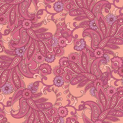 At Days End - Heritage - Setting Sun - floral paisley in pinks & coral