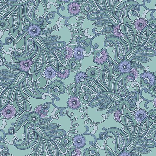 At Days End - Heritage - Grassy Fields - floral paisley in teals