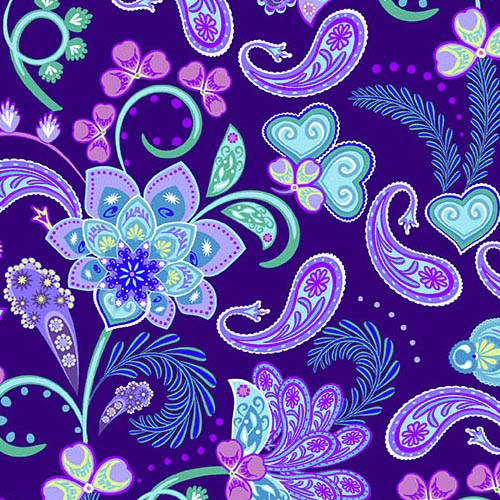 Mollys Magic - Midnight Dreams - Twilight -  paisley floral in purples & greens