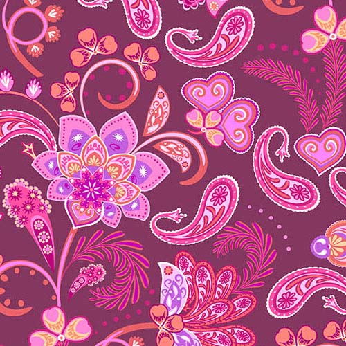 Mollys Magic - Midnight Dreams - Rosy - paisley floral in pinks on purple