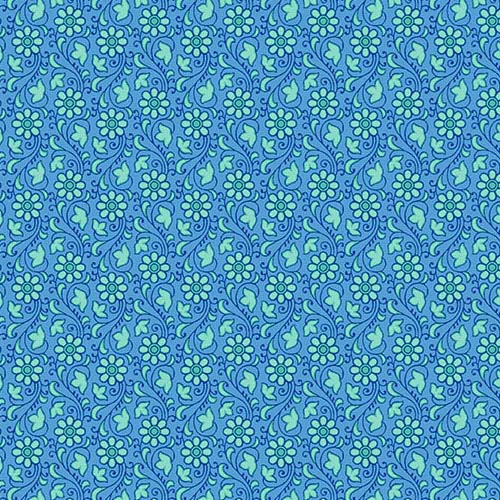 Mollys Magic - Posies - Cornflower -Blue & green packed floral