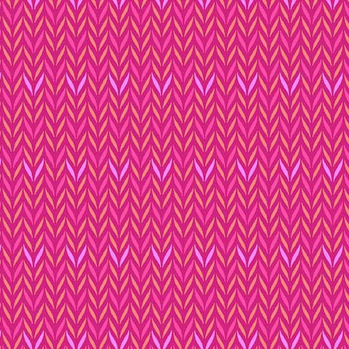 Mollys Magic - Leafy - Carnation - rows of pink & orange leaves on dk pink