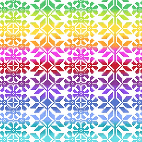 Rainbow Wonderland - Tulip -White - rainbow floral knit look  on white