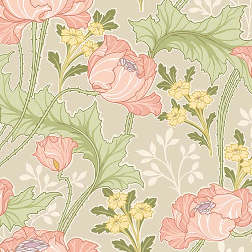 Fleur Nouveau - Art Noveau Lily - Pink - large pink floral on tan