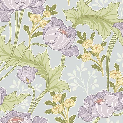 Fleur Nouveau - Art Noveau Lily - Purple - large purple floral on gray