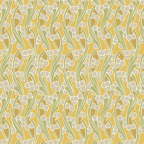 Fleur Nouveau - Seaweed - Yellow - green leaves & tan bubbles on yellow