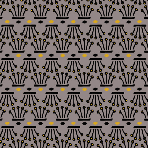 Facets - black crownswith black & gold metallic dots on  grey - Lonni