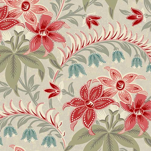 Tradewinds - Tradewinds - Oyster - large red & pink floral on lt taupe