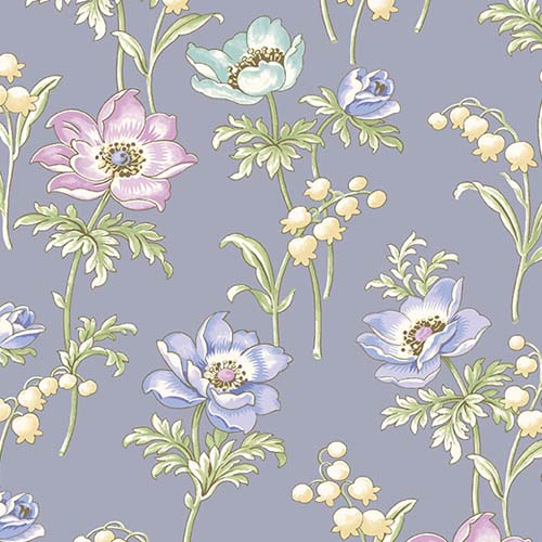 Abloom - Poppies - Periwinkle - directional floral on light blue violet