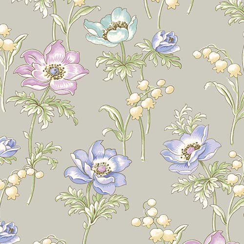 Abloom - Poppies - Stone -directional floral on taupe