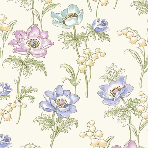 Abloom - Poppies - Pearl -directional floral on cream