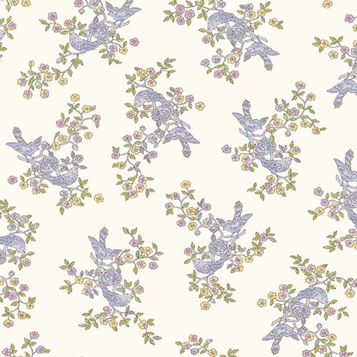 Abloom - Nesting - Periwinkle- lavender birds with a nest on a branch