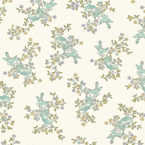 Abloom - Nesting - Teal - teals birds with a nest on a branch