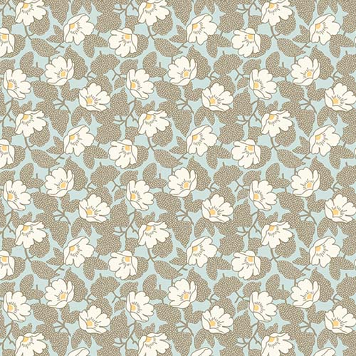 Abloom - Poppymallow - Teal - cream flowers on brown leaves & lt teal