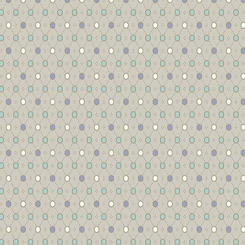 Abloom - Diamond Mesh - Stone - teal, blue violet & cream dots on taupe