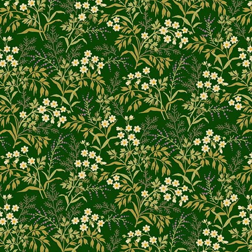 Spiced Cider - Meadow - Green - cream and purple flowers and greenery
