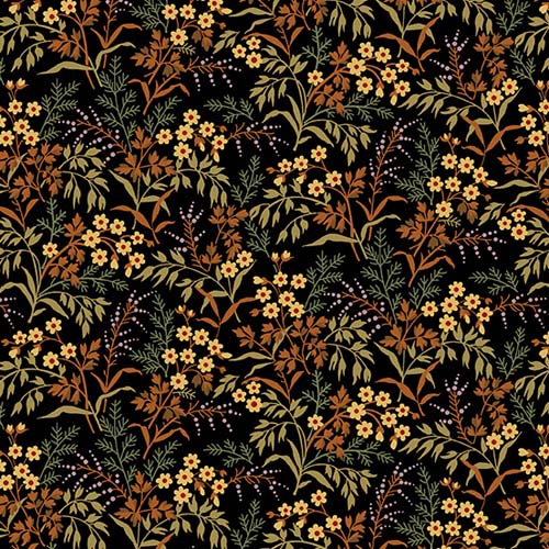 Spiced Cider - Meadow - Black - gold and plum flowers with foliage