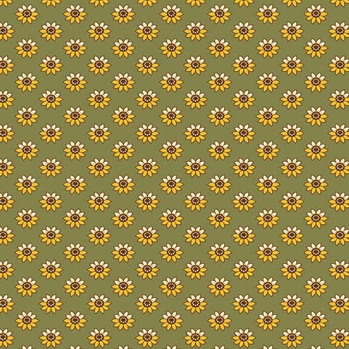 Spiced Cider - Sunflowers - Green - Tiny gold sunflowers on olive green
