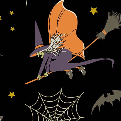 Witchypoo - Night Flight - Dusk - Witches on brooms on black