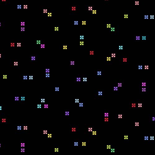 Rainbow Wonderland - Blossom- Black - scattered rainbow flowers on black