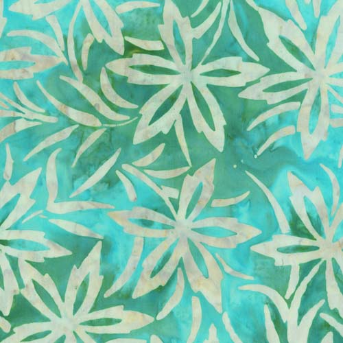 Dreamland Batik - Turquoise -Cream flower on turquoise.