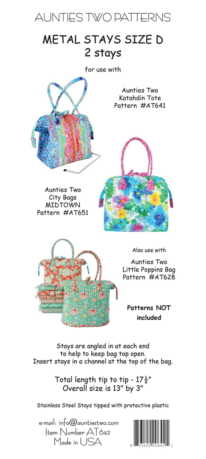 Aunties Two - Metal Stays Size D for Little Poppins Bag -  AT-642 Stays