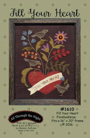Fill Your Heart-Bouquet Coming Out of Heart & Birds-Preprinted Background Inclde