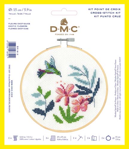 DMC cross stitch kit  - exotic Flowers - incl. hoop, fabric,floss, pattern