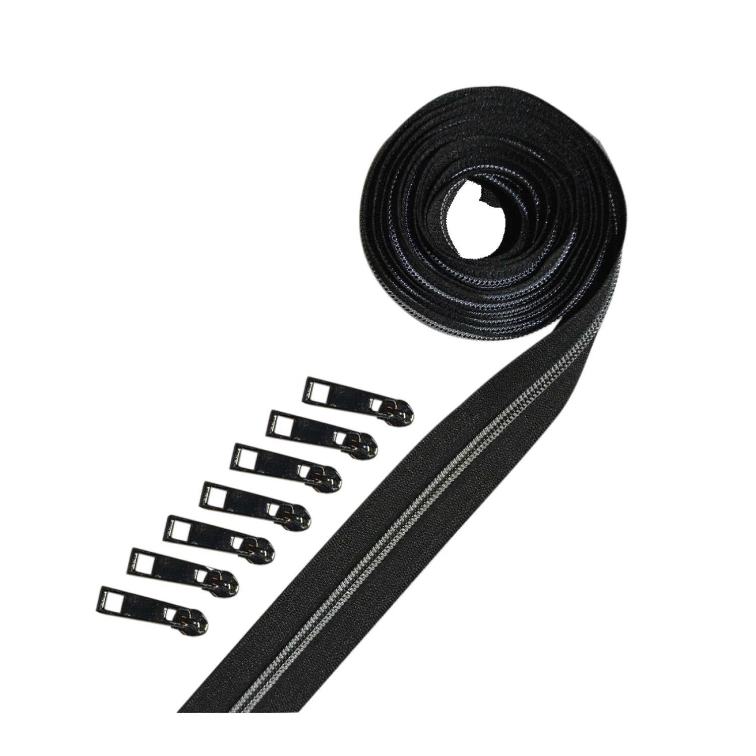 Zipper Tape - Metallic gun metal black 2.5yds. w/7 pulls