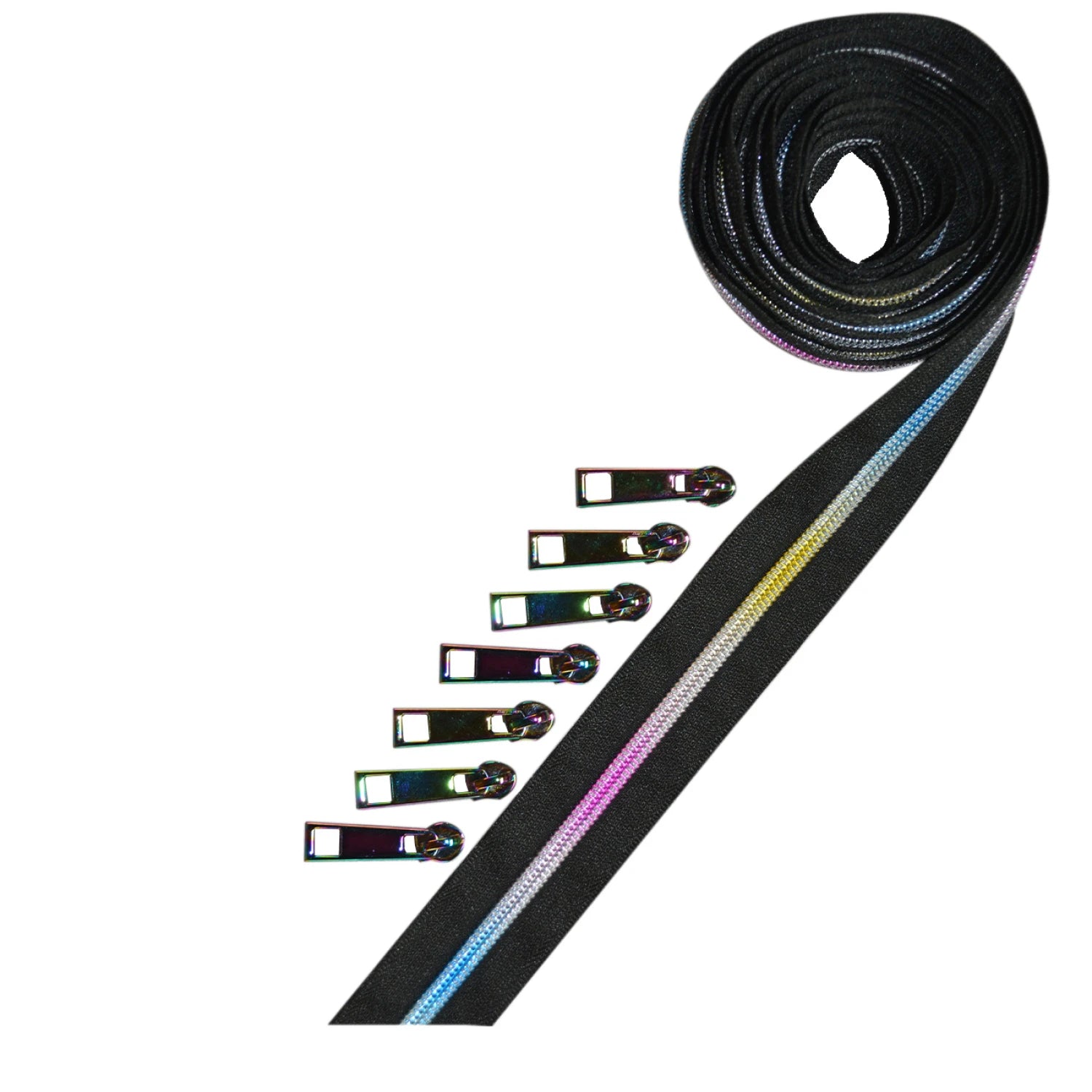 Zipper Tape - Metallic Rainbow black tape 2.5yds. w/7 pulls