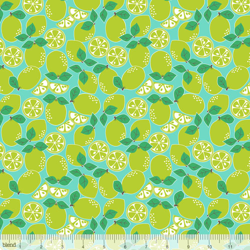 Pucker Up-Limeade Blue-Limes on Blue Background by Maude Asbury