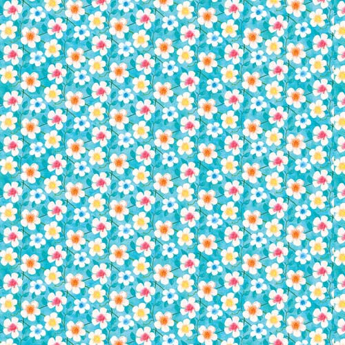 Bloom Bouquet II - White Flowers - Med. Blue - white flowers on blue background