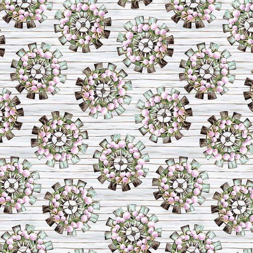 French Hill Farms - WindmillsWith Flowers - Gray - windmill blades w/ pink flow