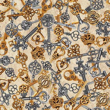 Alternative Age - Keys - Parchment -Tossed Silver & Gold Keys on Parchment