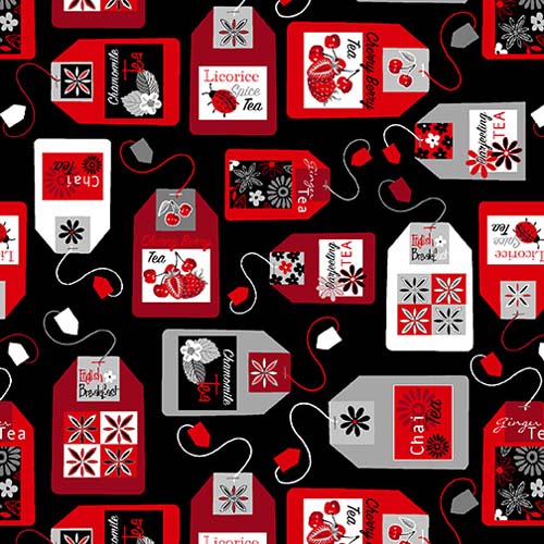 Let's Partea! - Teabags - Black - Red, white & gray teabags on black