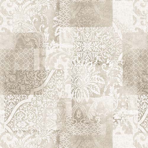 108" Wide Back- Oberon - Tonal patchwork - Cream -  geometric floral collage