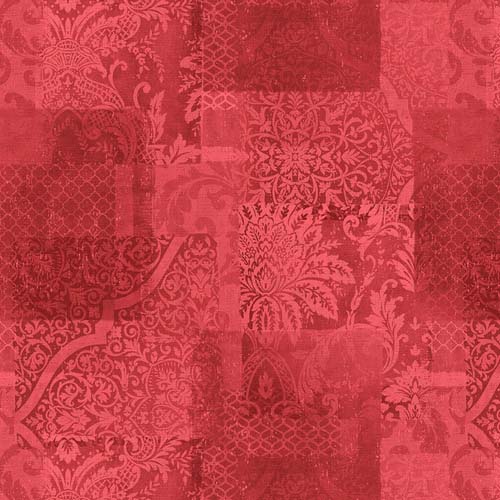 108" Wide Back - Oberon - Tonal patchwork - Red - geometric floral collage patchwork
