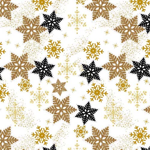 Jingle & Mingle - Snowflake -White Metallic - gold black & brown snowflakes
