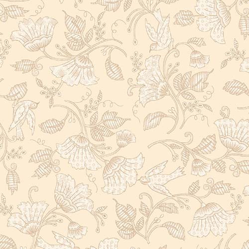 108" Wide Backing - Courtney-  Floral w/Bird - Ivory - white on cream