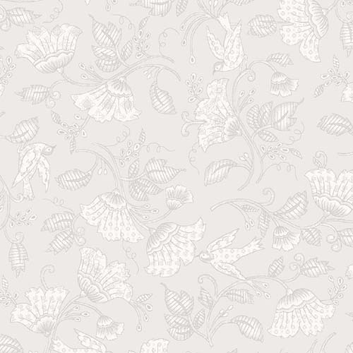 108" Wide Backing - Courtney -  Floral w/Bird - Oyster - white on light gray