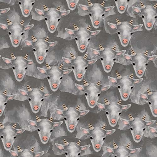 Farm Country - Goats All Over- Gray - goats heads on gray