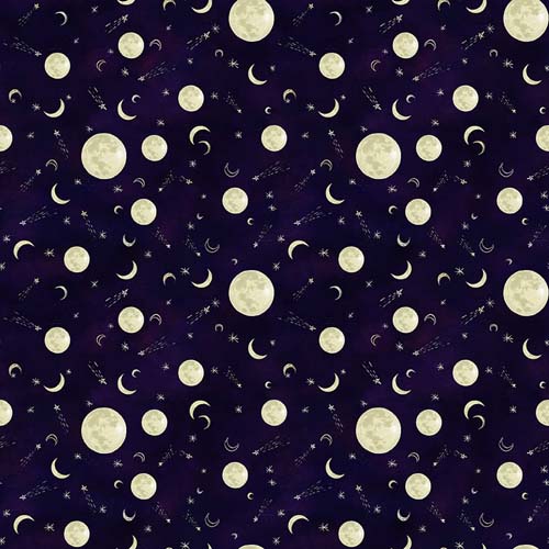 Midnight Rendezvous - Full & Crescent Moons - Dk. Purple - tossed moons on dk