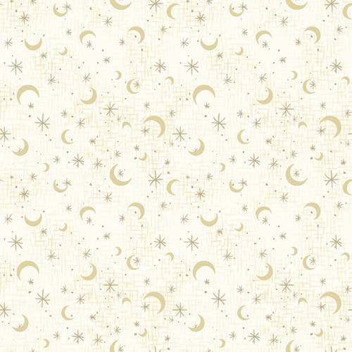 Midnight Rendezvous - Crescent moons w/stars - Ivory - gold moons & stars