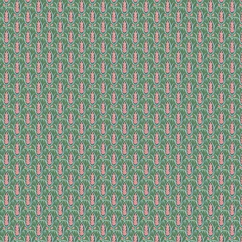 Sophisticats - Stylized Wheat - Green - pink wheat design on green-