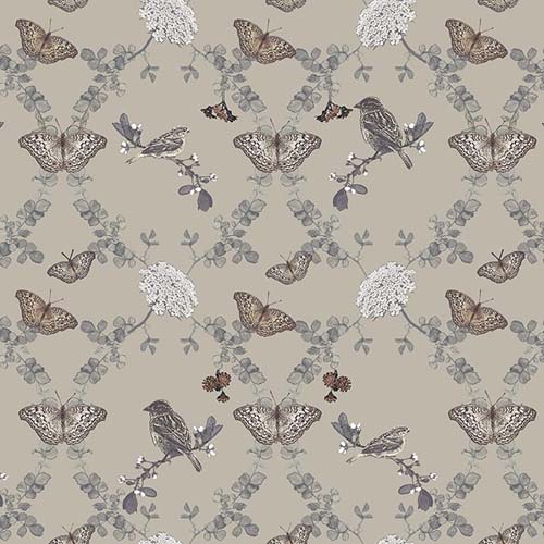 Nature's Whisper - Birds, Butterflies and Flowers - Gray - neutrals on gray