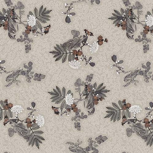 Nature's Whisper - Birds withFlowers and Leaves - Gray - tossed birds on gray