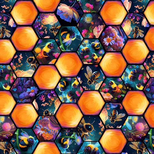 Night Garden - Bees - Yellow - bees in honeycomb