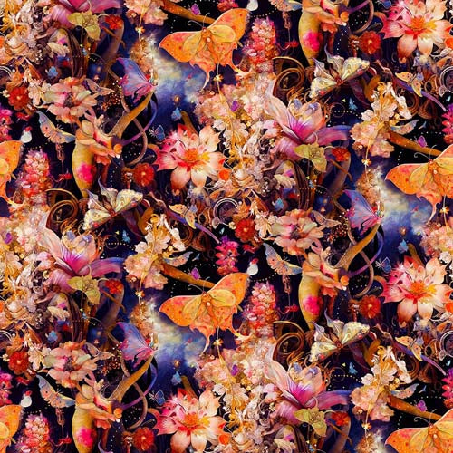 Night Garden - Flowers with Butterflies - Pink - Bright butterflies & floral