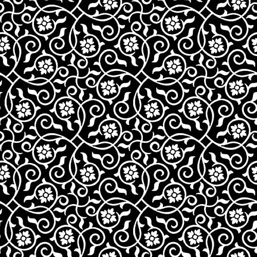 Paradox II -Flower with Scroll - Black - white floral scroll on black